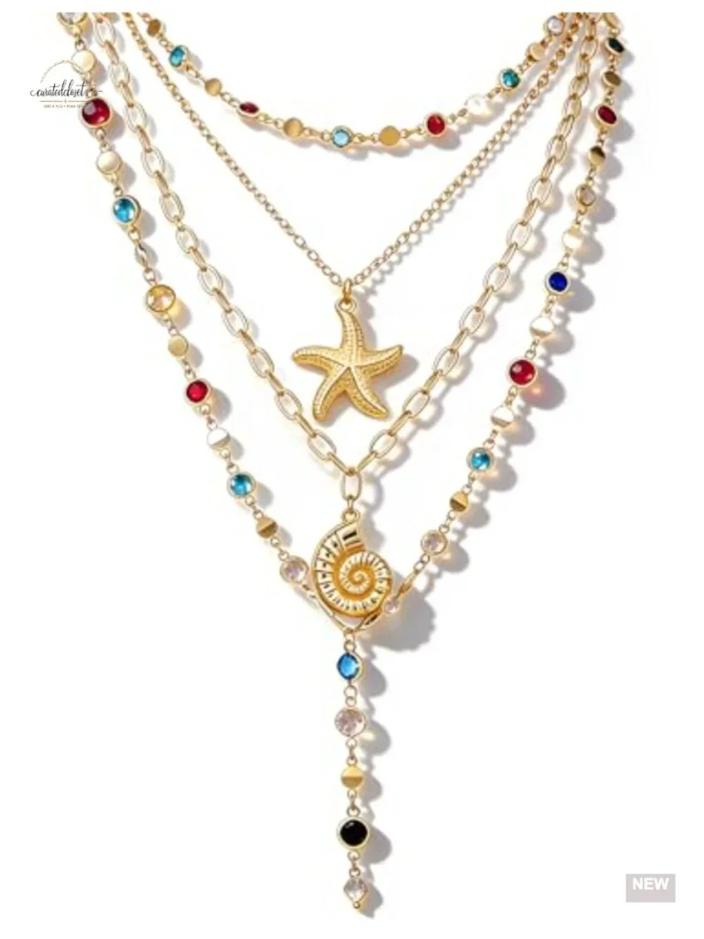 4PCS Layered Gold Cross Necklaces Set with Bohemian Beads and Pearls Adjustable